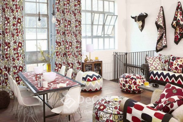 LxxT021-draperie-model-floral-rosu-galben-modern-negru-alb