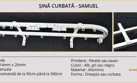 Sina curbata - SAMUEL, din Olanda, cu actionare manuala, prindere pe perete sau in tavan