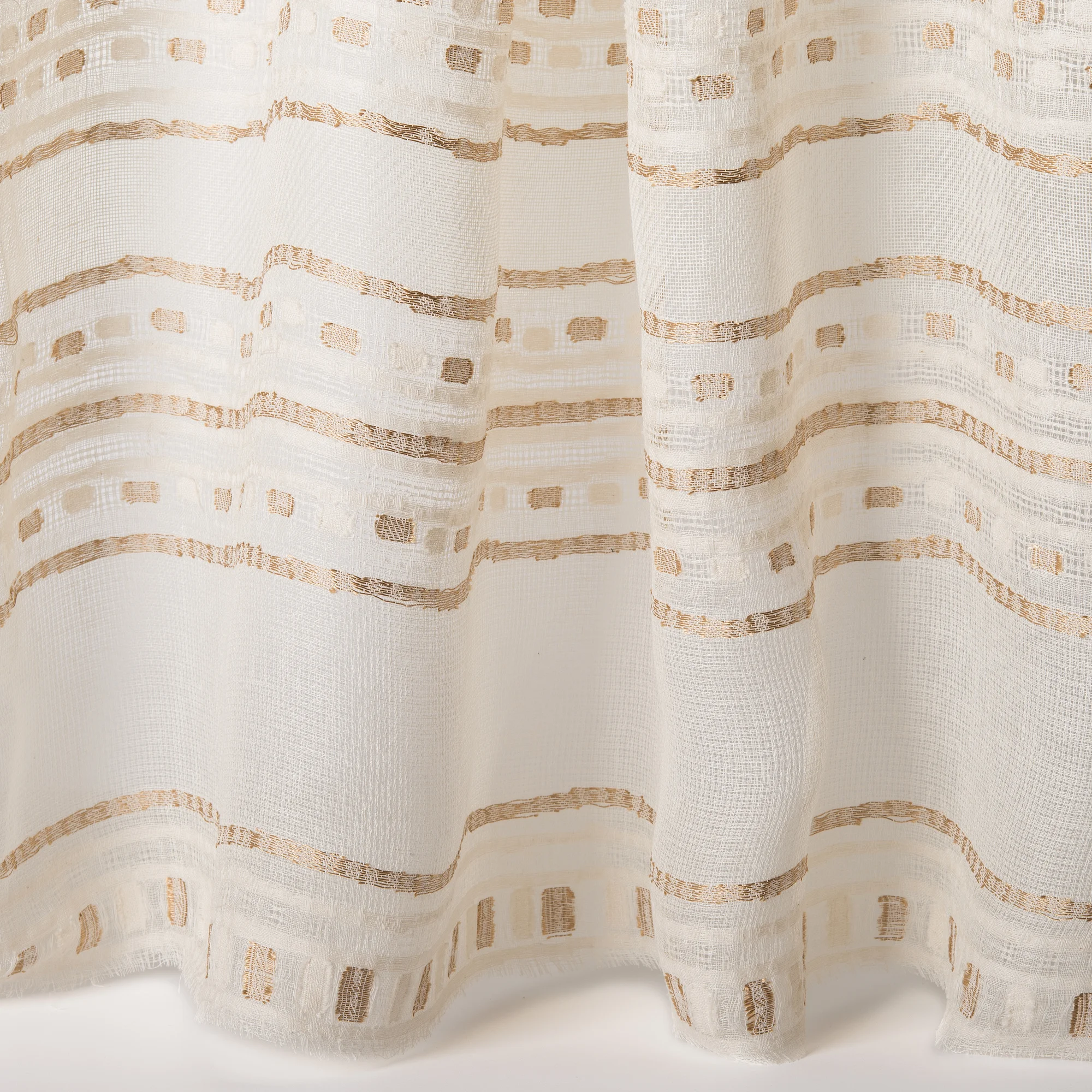 Perdea de in natural bej cu imprimeu abstract auriu