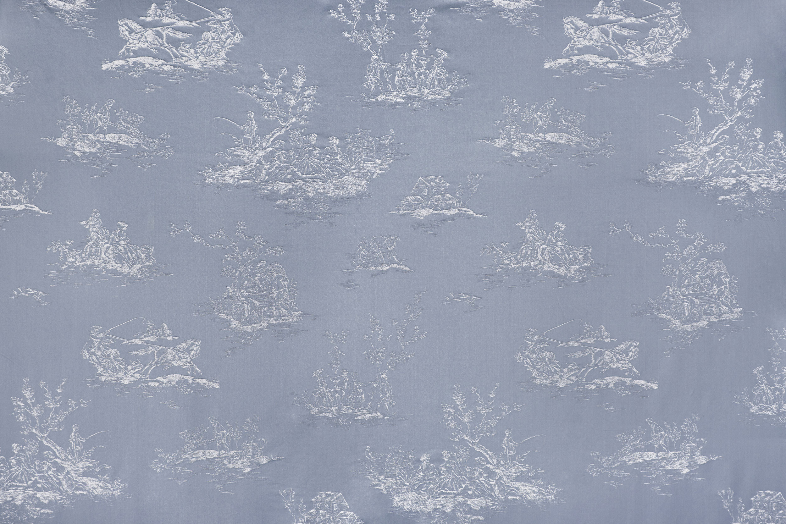 Detaliu material pentru draperii din bumbac cu mătase albastre deschis cu imprimeu