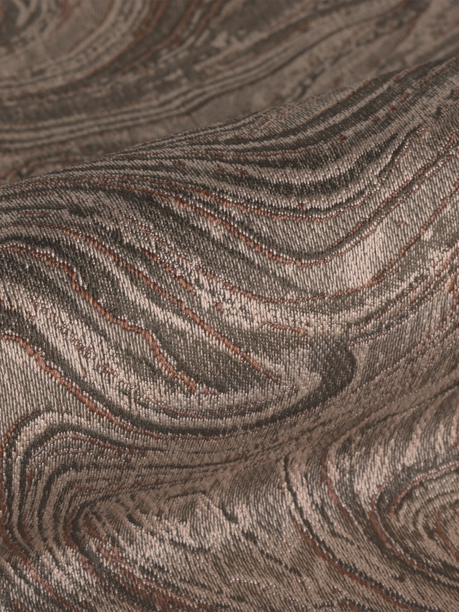 Detaliu draperii de bumbac cu model abstract maro strălucitor de lux