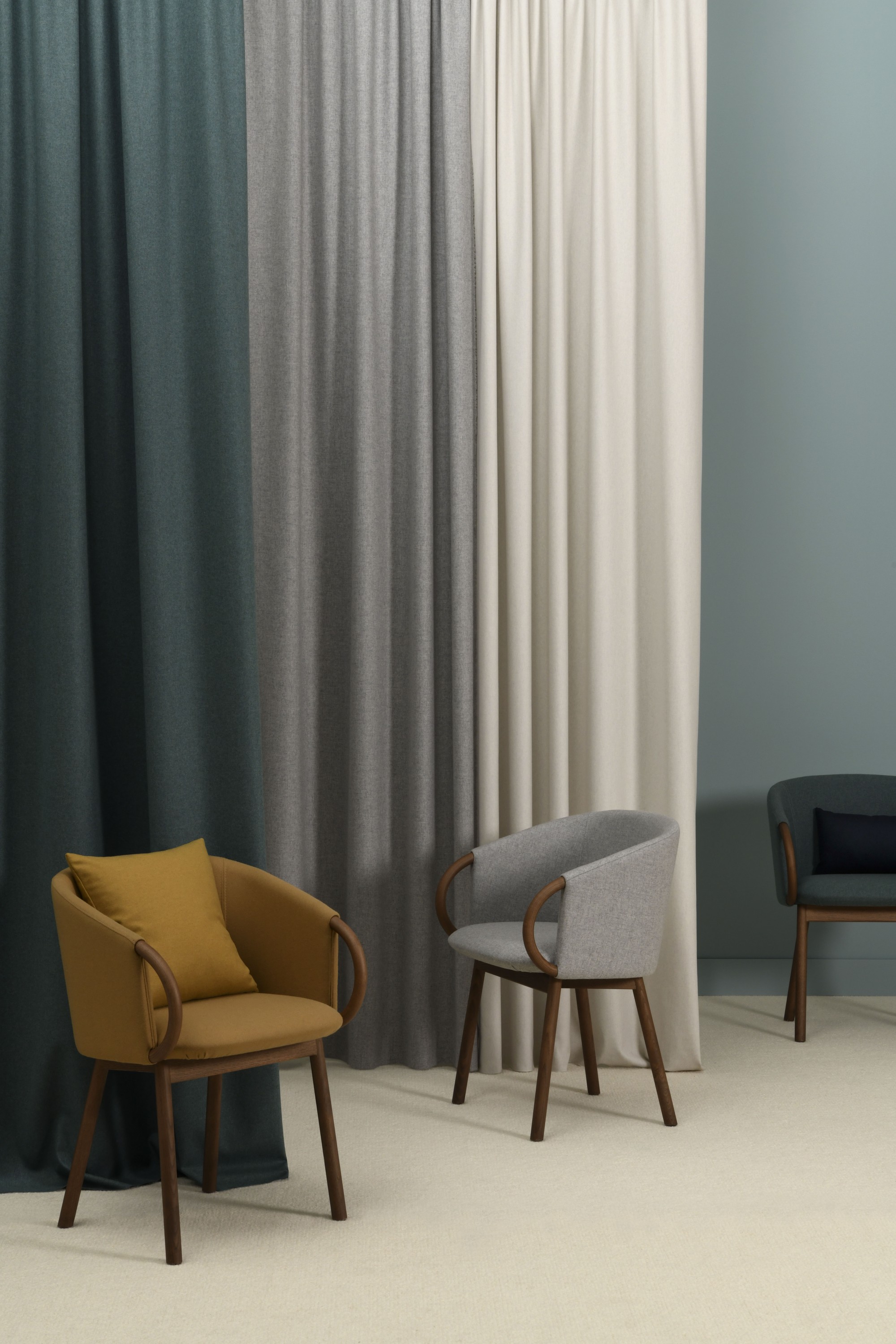 Draperii de lână de lux uni albastre, albe și gri