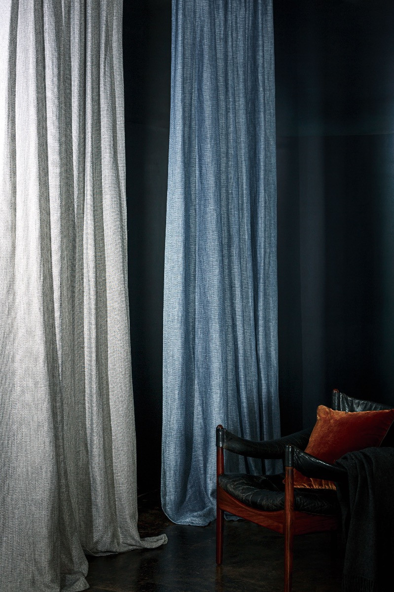 Perdele de lână de lux albastre și gri uni