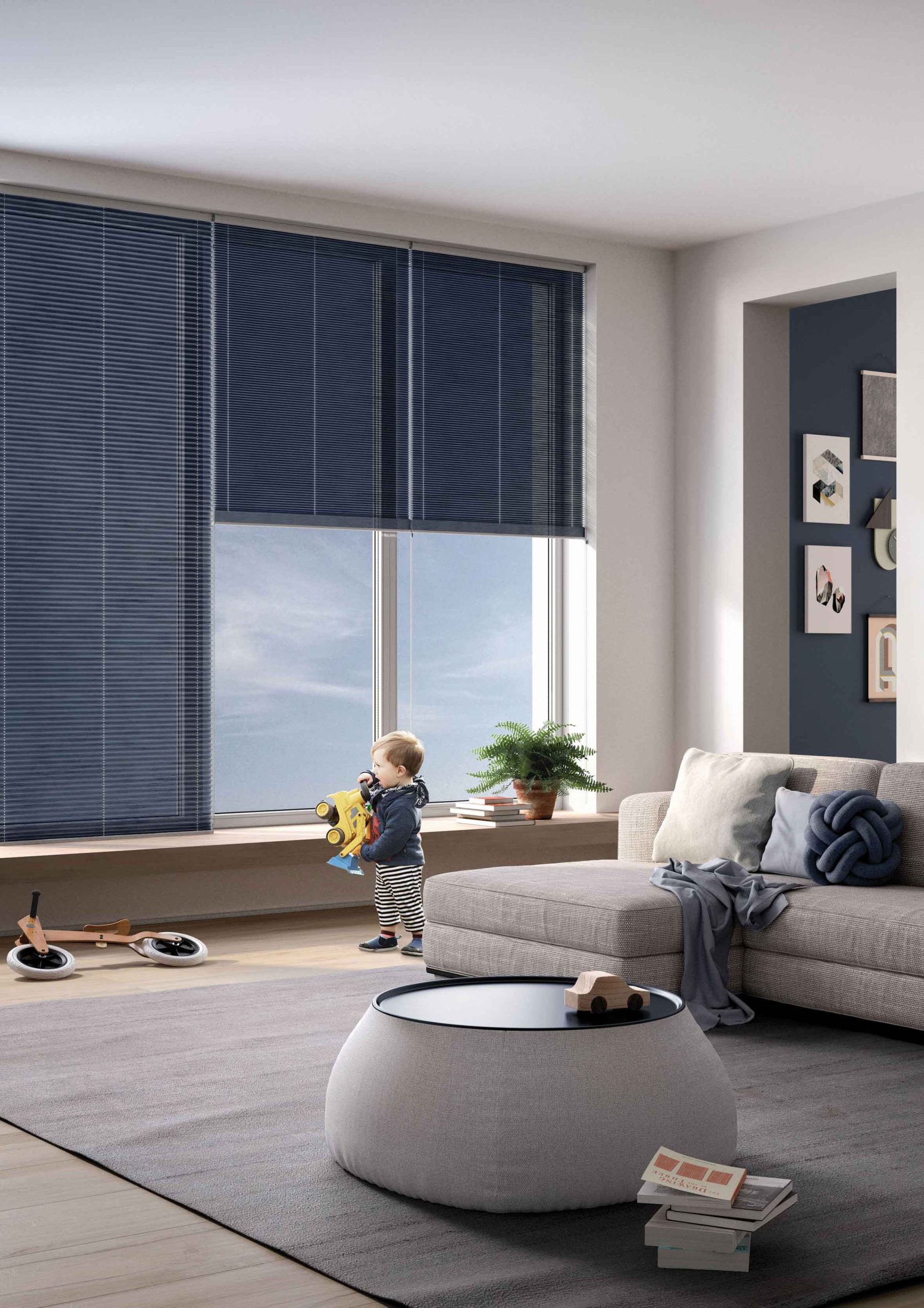 Plisee la comandă pentru living albastre