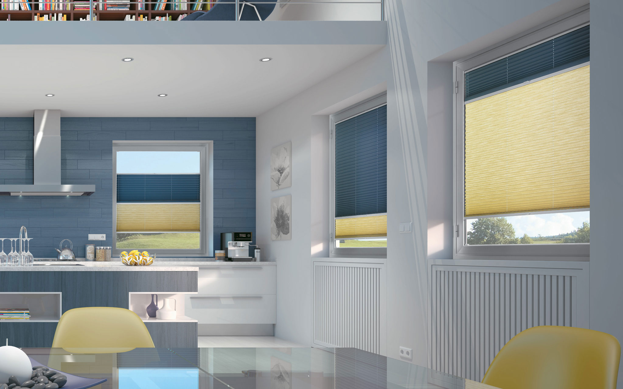 Plisee la comandă pentru living albastre