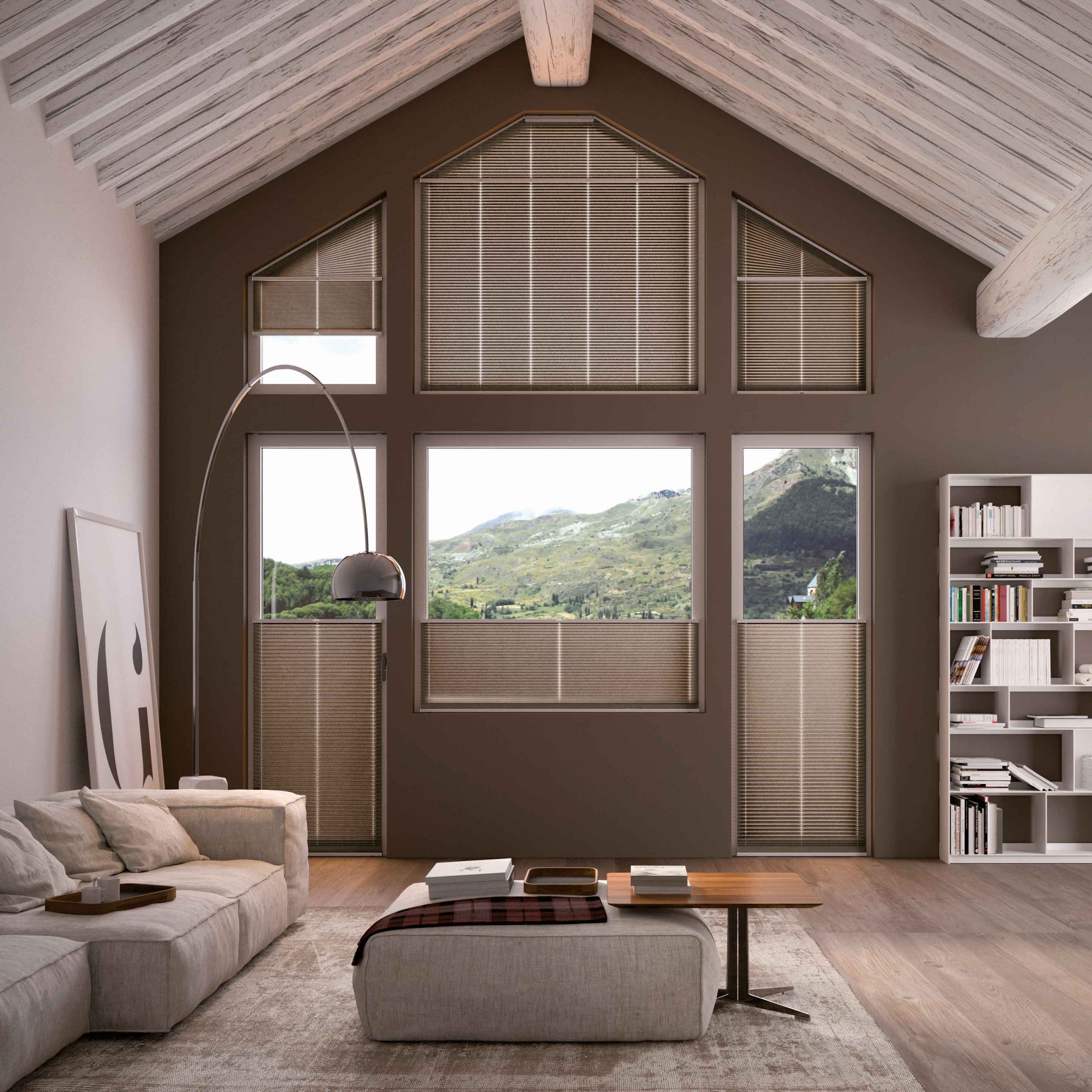 Plisee la comandă maro pentru living